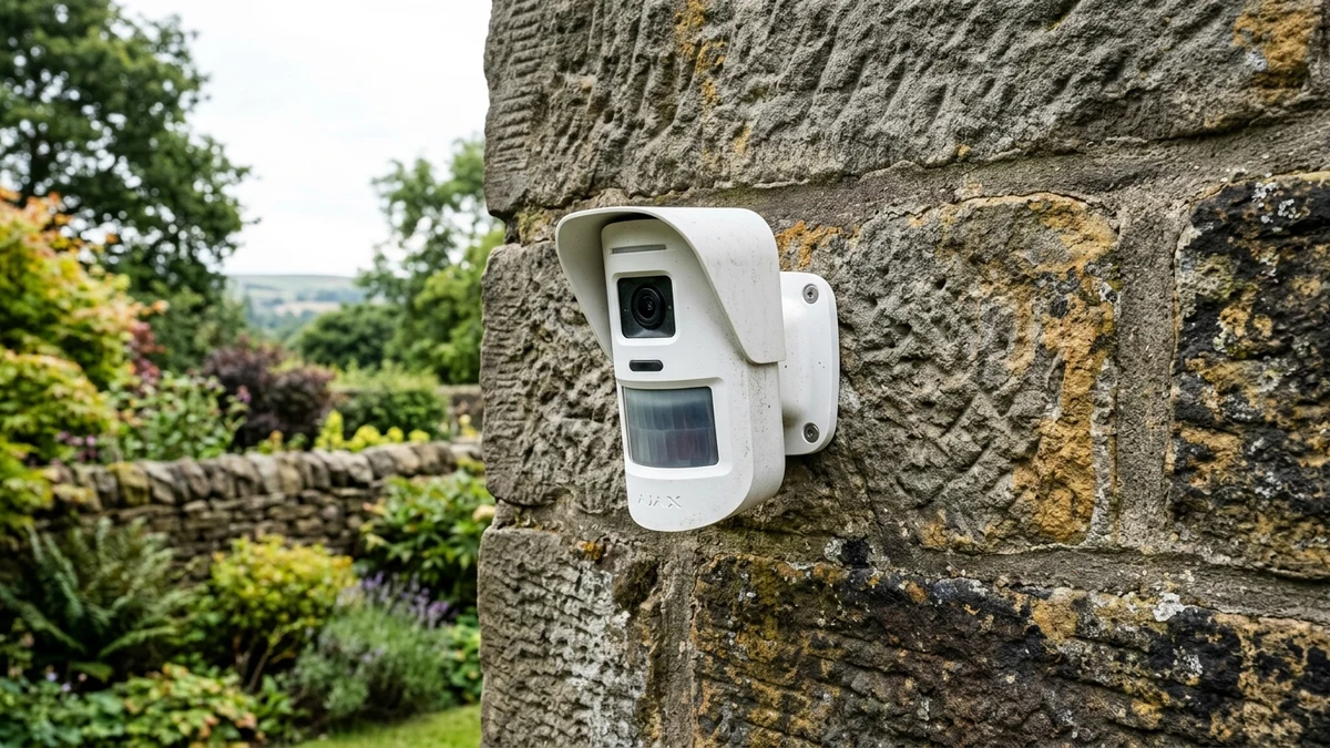 Ajax MotionCam Outdoor mounted on exterior brickwork monitoring a Bradford residential driveway