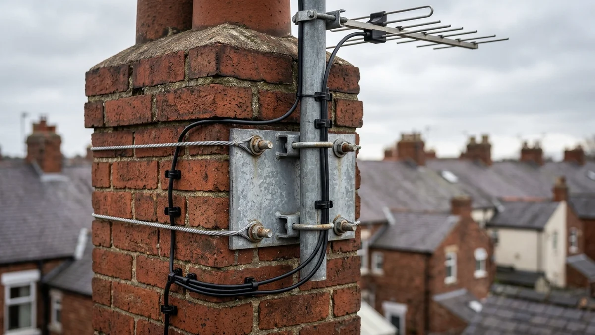 Heavy-duty storm-proof chimney aerial mount in Darlington with double stainless steel lashing wire