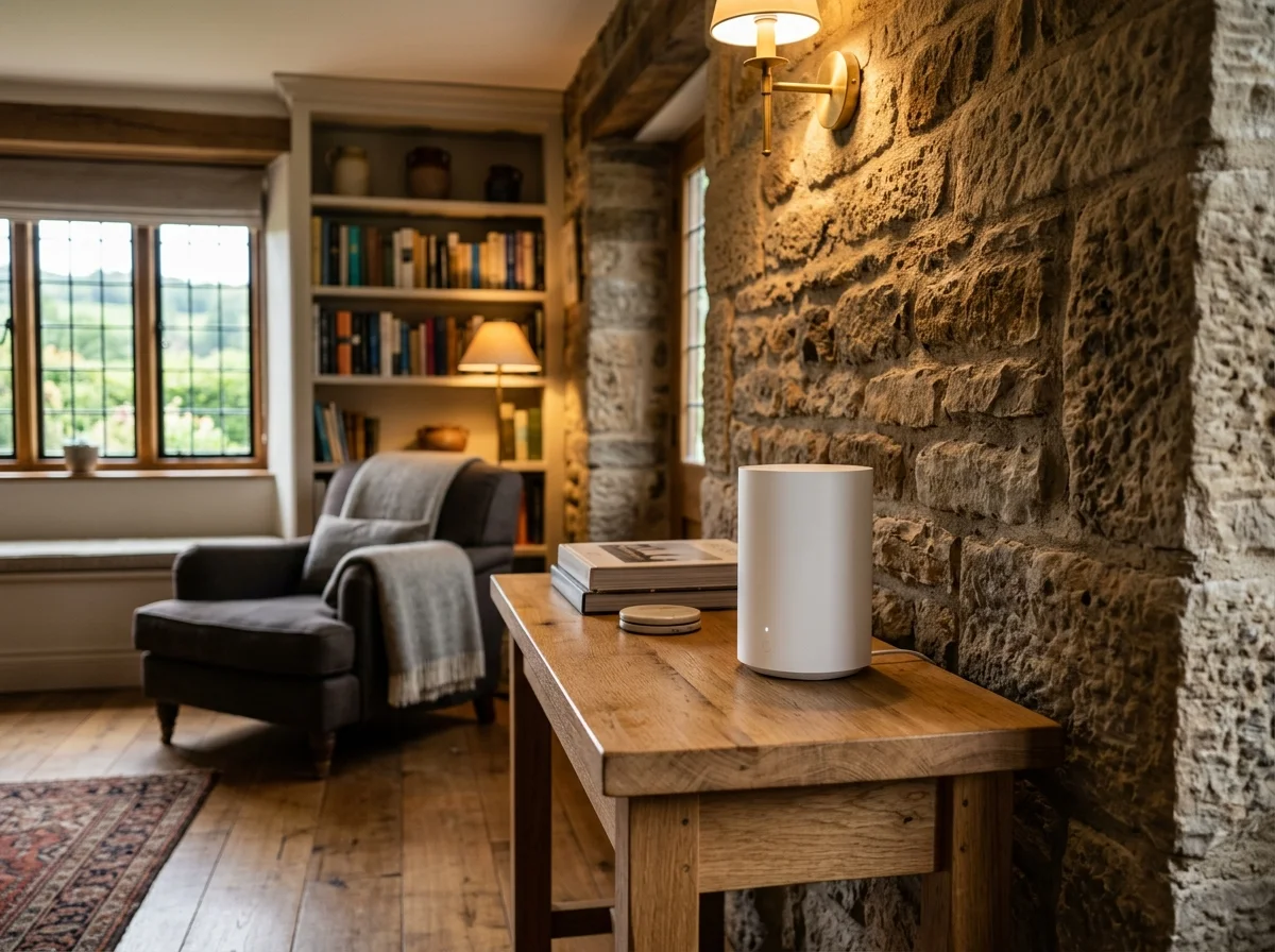 Solid interior wall in a Derby property showing Cat6a data cable penetration for mesh Wi-Fi