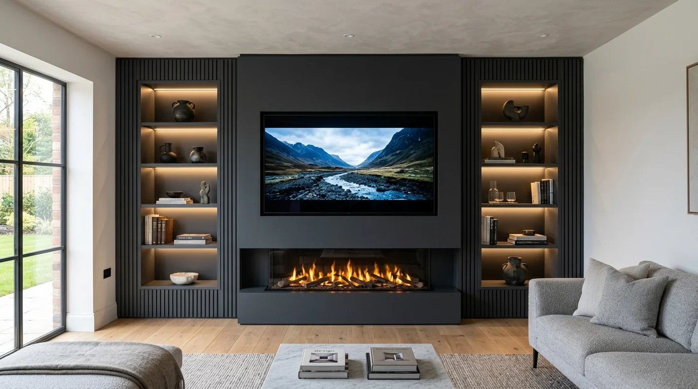 Luxury Acoustic Media Wall TV Installation in Durham with Recessed OLED Display