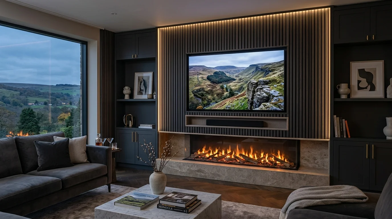Luxury Acoustic Media Wall TV Installation in Halifax with Recessed OLED Display