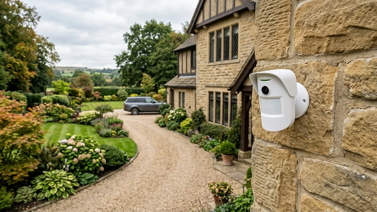 Ajax MotionCam Outdoor mounted on exterior brickwork monitoring a Woodlands residential driveway