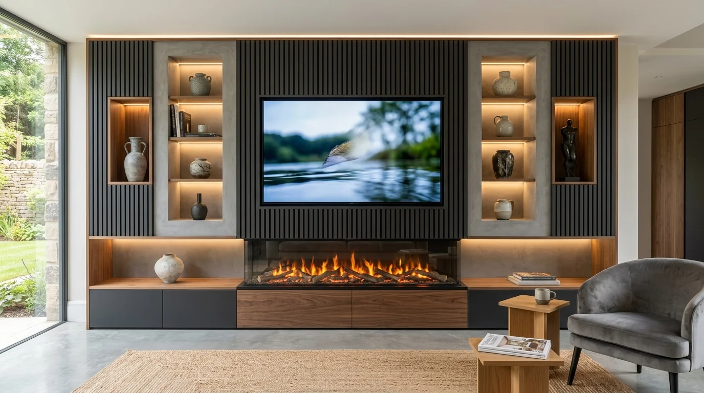 Luxury Acoustic Media Wall TV Installation in Harrogate with Recessed OLED Display