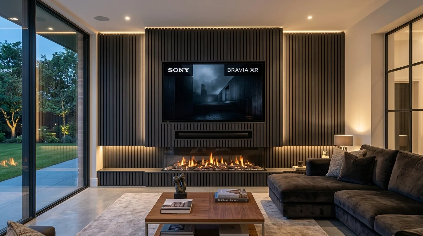 Luxury Acoustic Media Wall TV Installation in Hull with Recessed OLED Display
