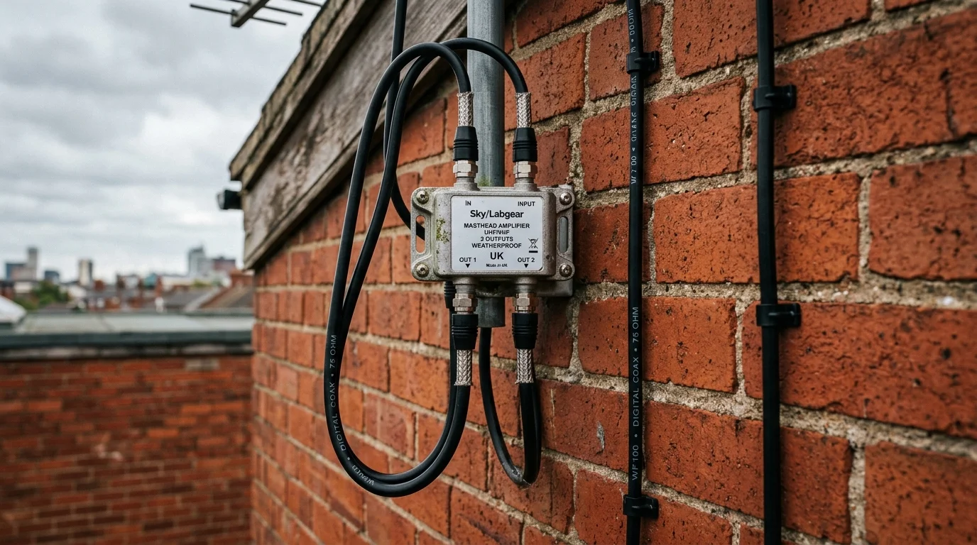 Neatly clipped UV-resistant Cat6a solid copper cable installation along mortar joints in Hull