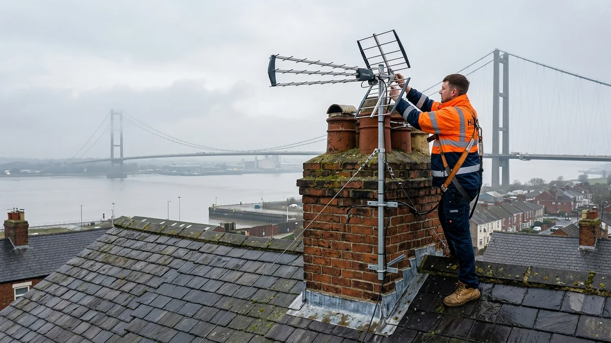 Professional digital TV aerial installation in Hull with high-gain benchmark aerial and heavy-duty storm bracket