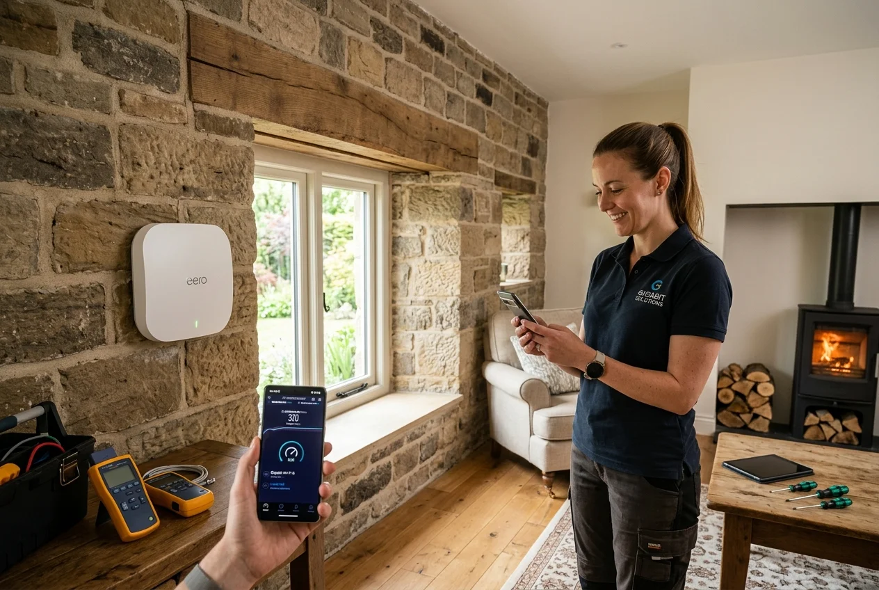 Starlink mesh Wi-Fi setup for thick stone walls Leeds