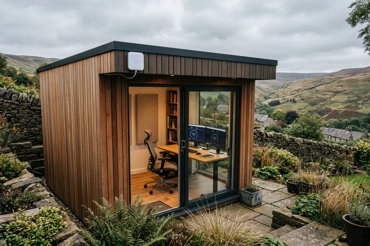Starlink into office in garden Lees wireless bridge link in Uppermill
