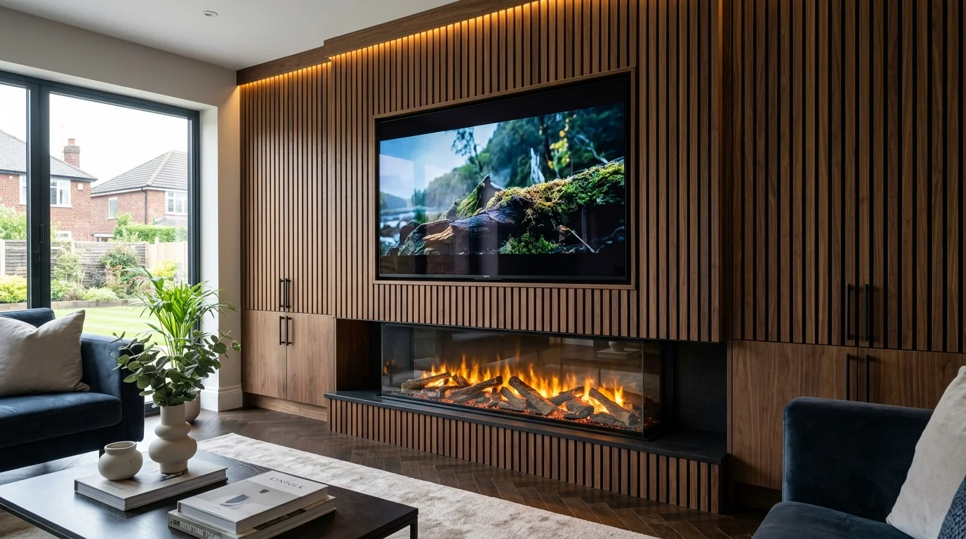 Luxury Acoustic Media Wall TV Installation in Liverpool with Recessed OLED Display