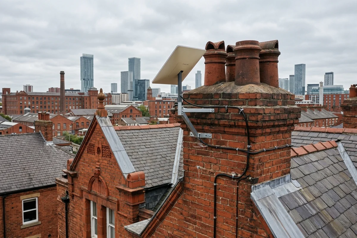 Starlink installation Manchester certified local dish fitting on Victorian residence