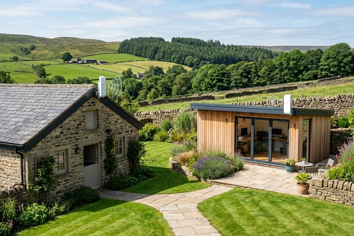 Starlink into office in garden Meltham wireless bridge link in Ranmoor