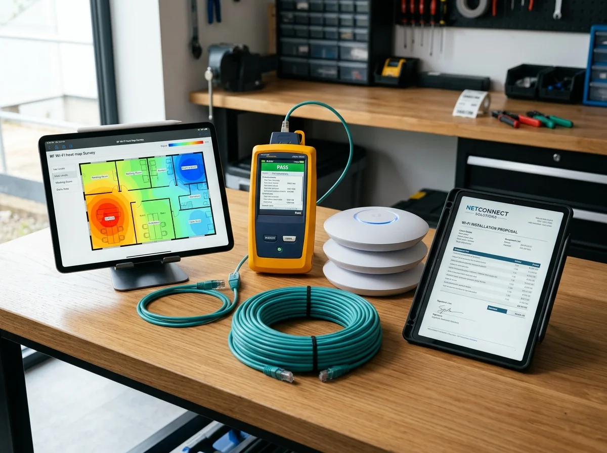 Professional WiFi installation survey and spectrum testing equipment in Stockport