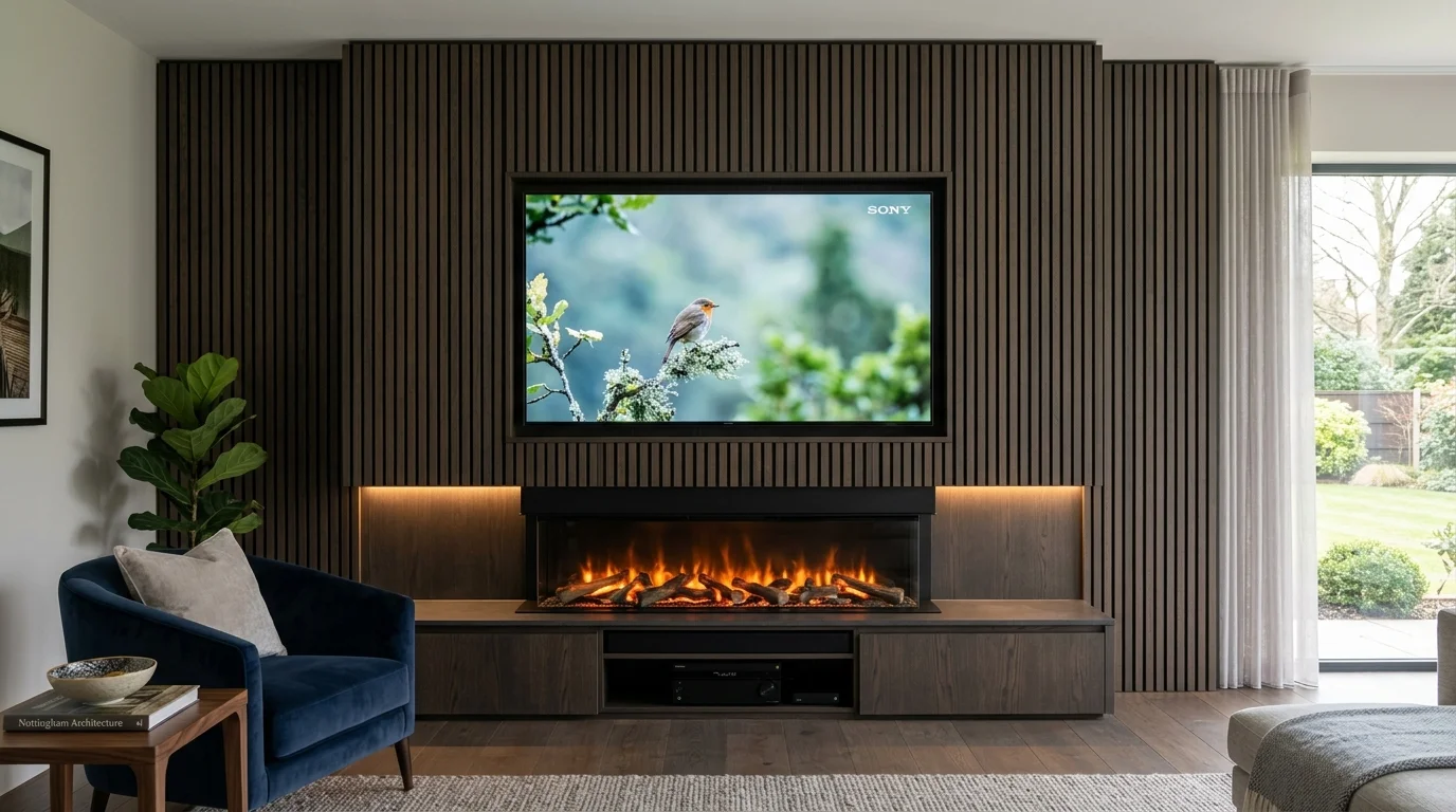 Luxury Acoustic Media Wall TV Installation in Nottingham with Recessed OLED Display