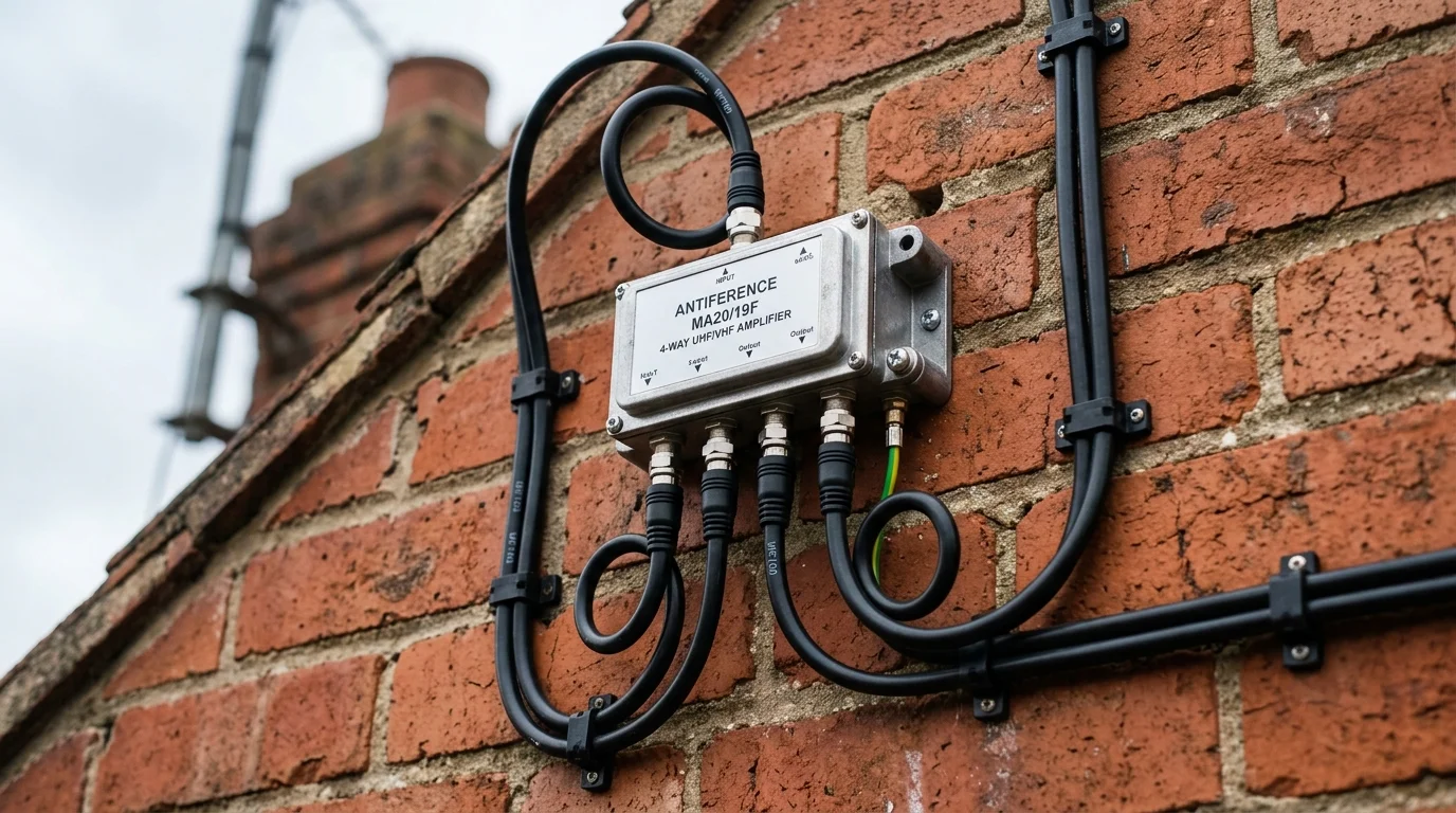 Neatly clipped UV-resistant Cat6a solid copper cable installation along mortar joints in Nottingham