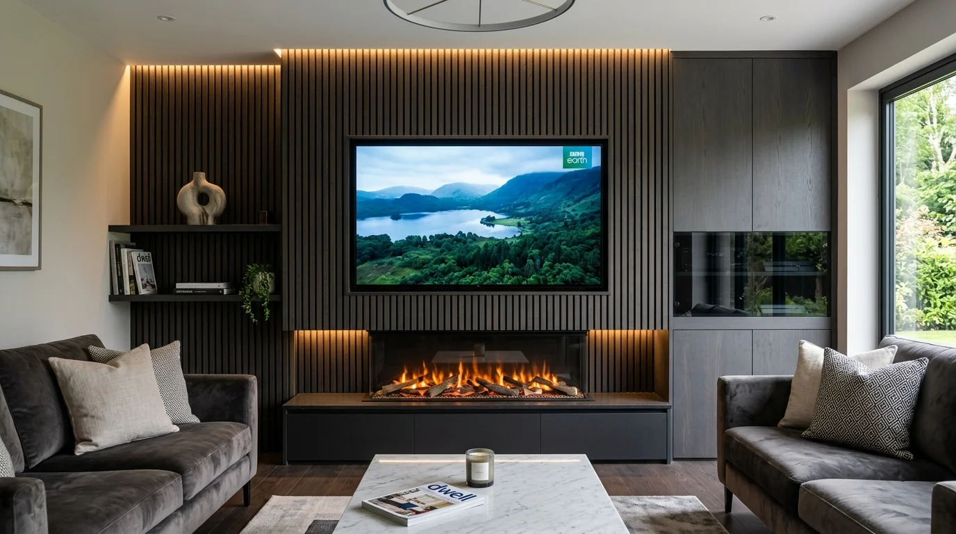 Luxury Acoustic Media Wall TV Installation in Preston with Recessed OLED Display