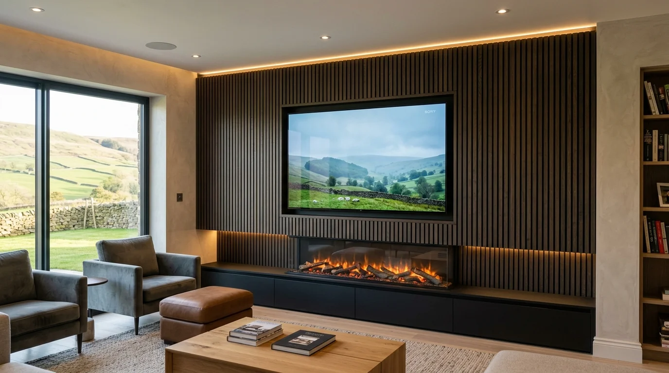 Luxury Acoustic Media Wall TV Installation in Sheffield with Recessed OLED Display