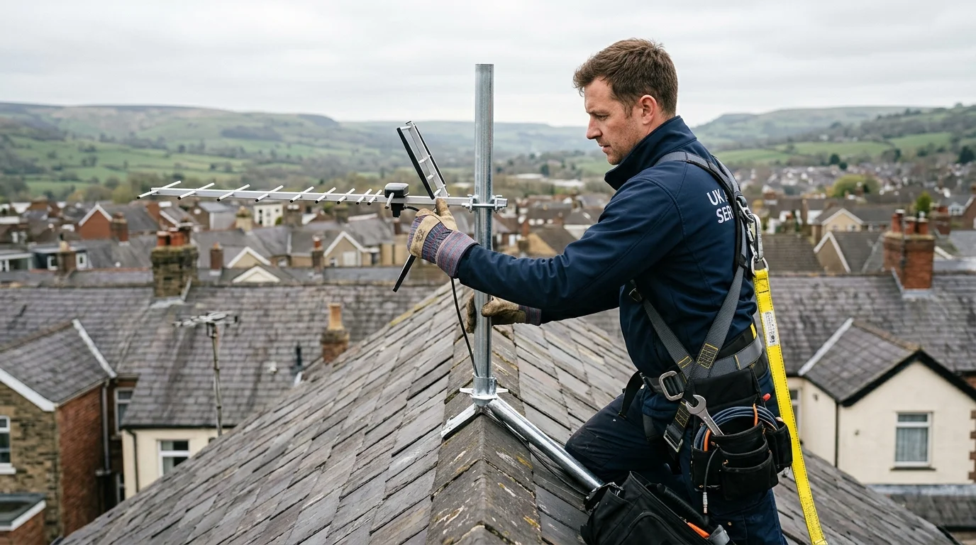 Storm-proof aerial chimney mounting in Yorkshire & Lancashire