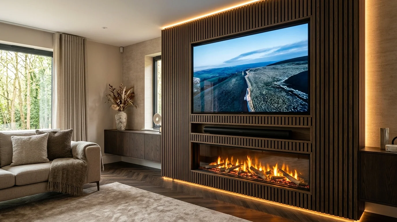 Luxury Acoustic Media Wall TV Installation in Wakefield with Recessed OLED Display