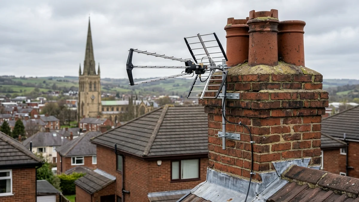 Digital TV aerial installation in Walton, Wakefield on chimney stack