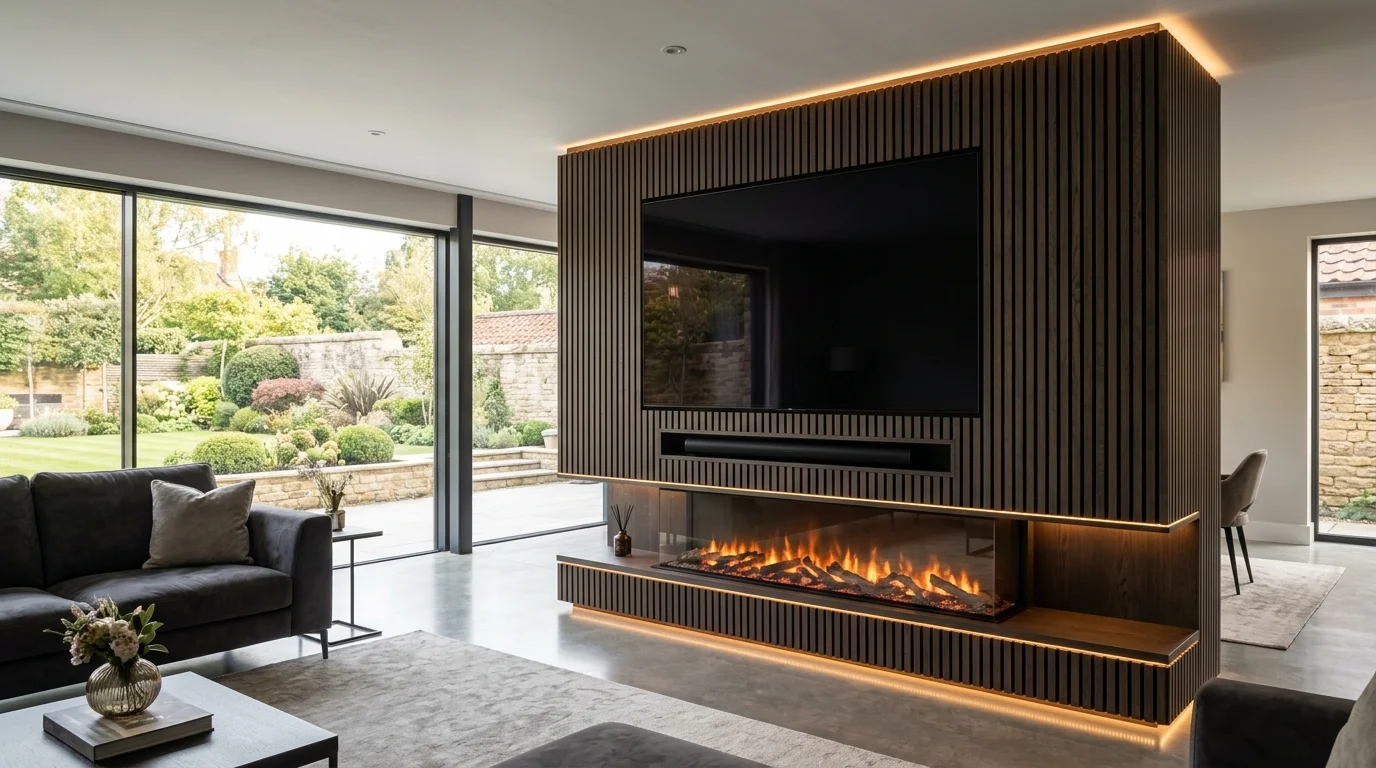 Luxury Acoustic Media Wall TV Installation in York with Recessed OLED Display